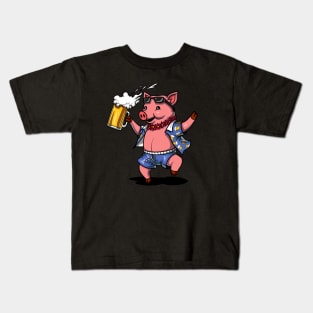 Pig Wine Drinking Lover Funny Farm Pork Kids T-Shirt